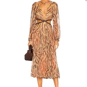 Rococo Sand Brown Tan Plunge Bishop Sleeve Sundress